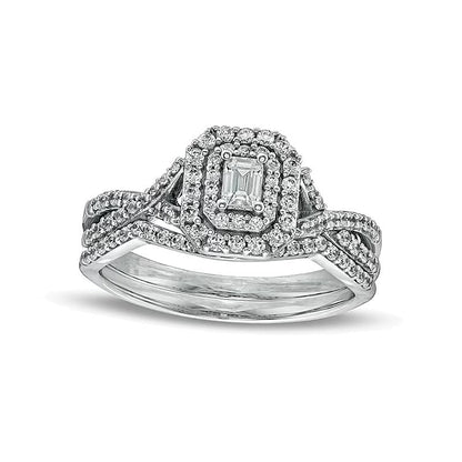 Braut-Set mit Diamanten im Smaragdschliff 0,63 ct. Gesamtgewicht in 10K Weißgold (I/I1)