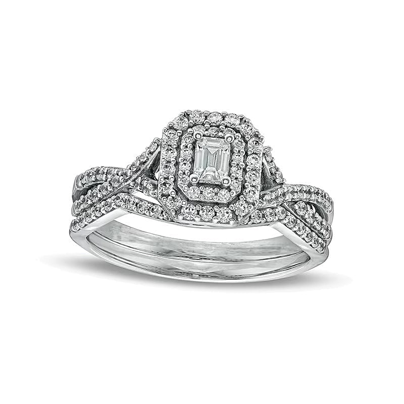 Braut-Set mit Diamanten im Smaragdschliff 0,63 ct. Gesamtgewicht in 10K Weißgold (I/I1)