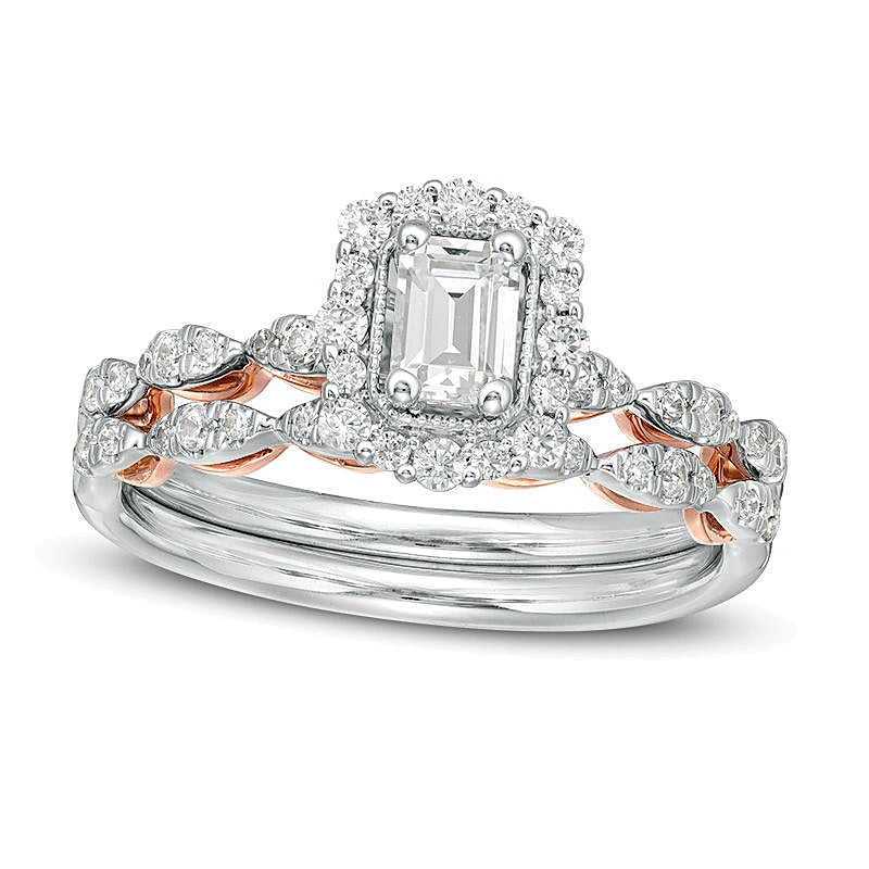 0.75 ct. Gesamtgewicht Brautset mit Diamant im Smaragdschliff in 14K Gold Two-Tone (I/SI2)