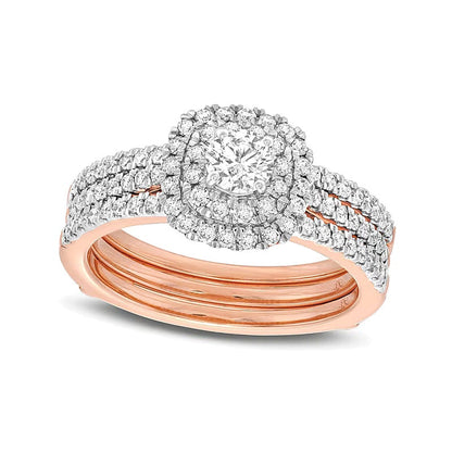 1.0 ct. Gesamtgewicht Diamant Braut-Set mit doppeltem Rahmen und mehrreihigem Design in 10K Roségold