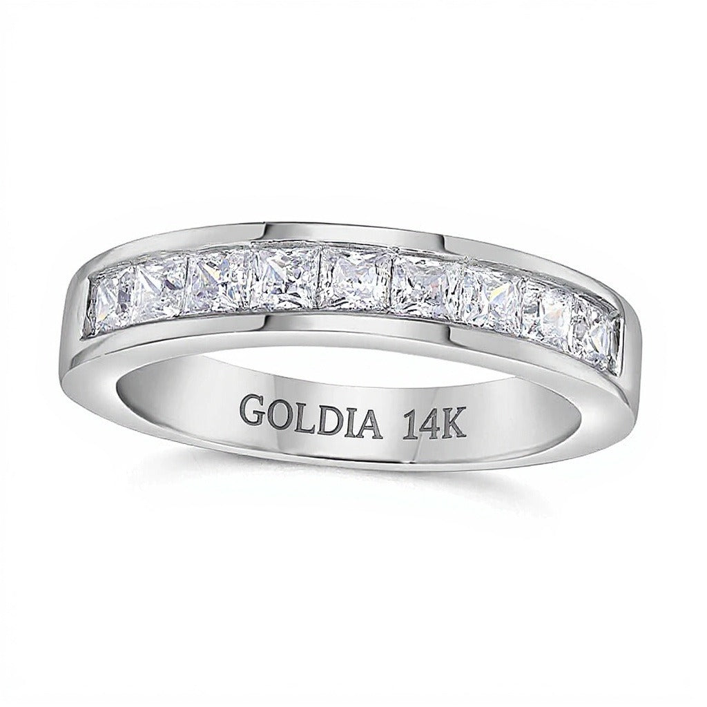 1,0 ct. Gesamtgewicht Diamant-Ehering im Princess-Schliff mit neun Steinen in 14K Weißgold (I/SI2)