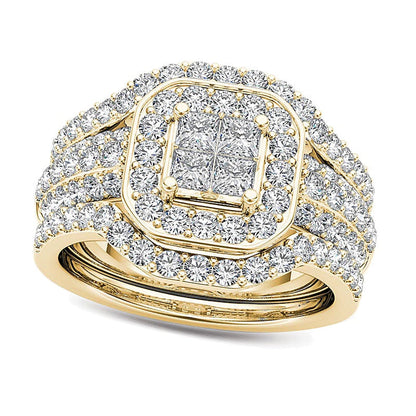 1.75 CT. Gesamtgewicht Princess-Diamant Brautset dreiteilig mit Rahmen aus 14K Gelbgold