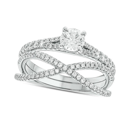 Braut-Set mit Diamanten 1.0 ct. Gesamtgewicht, rund, in 10K Weißgold