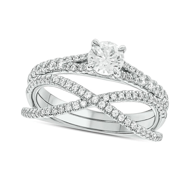 Braut-Set mit Diamanten 1.0 ct. Gesamtgewicht, rund, in 10K Weißgold