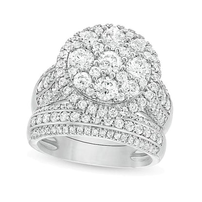 2.5 ct. Gesamtgewicht Komposit-Diamant Brautset mehrreihig mit Halo aus 10K Weißgold