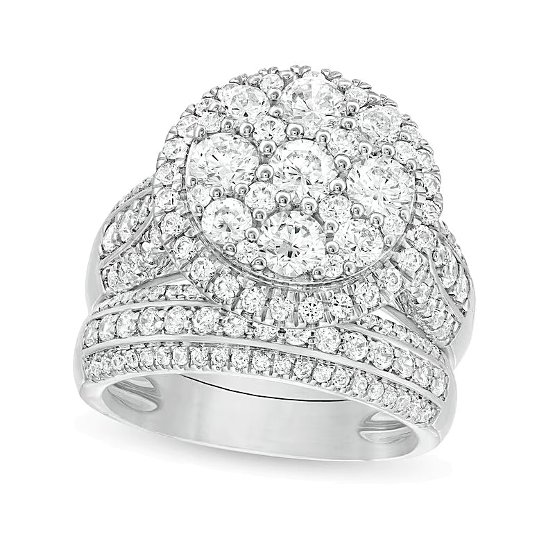 2.5 ct. Gesamtgewicht Komposit-Diamant Brautset mehrreihig mit Halo aus 10K Weißgold