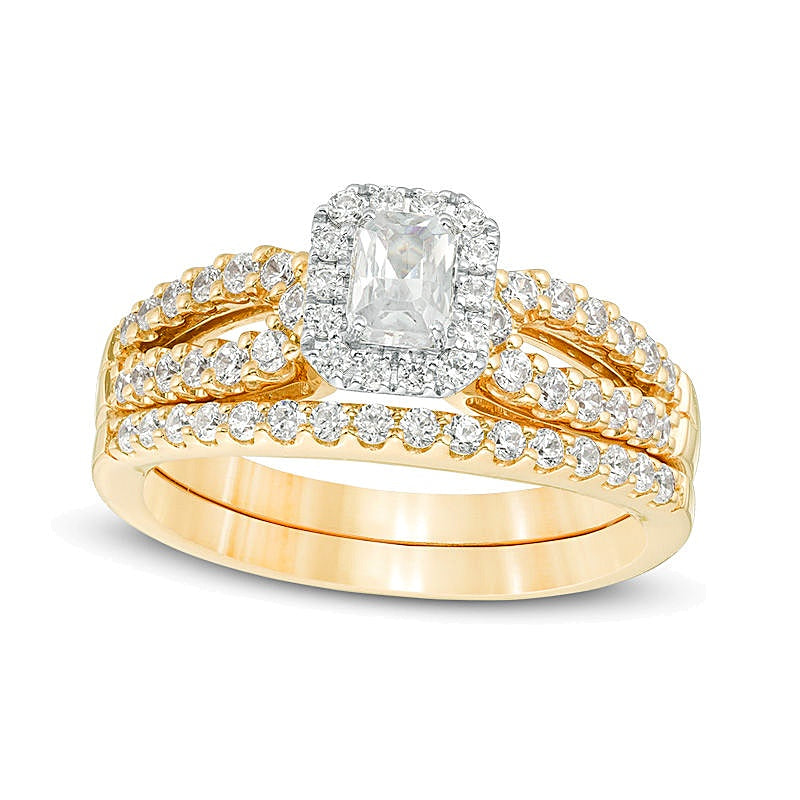 Brautset mit Diamanten im Smaragdschliff, 1.0 ct. Gesamtgewicht, in 14K Gelbgold (I/I1)