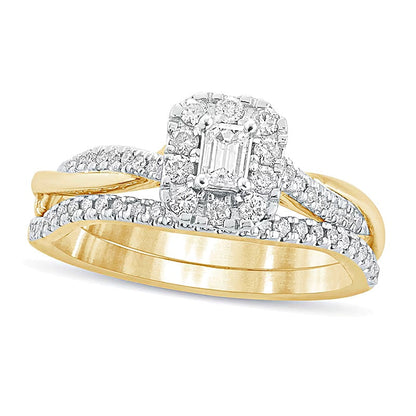 Brautset mit Diamanten im Smaragdschliff 0,5 ct. Gesamtgewicht in 10K Gelbgold