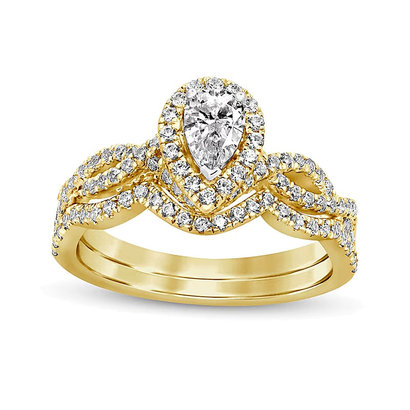 1.0 ct. Gesamtgewicht Braut-Set mit tropfenförmigen und runden Diamanten in 14K Gelbgold (I/I2)