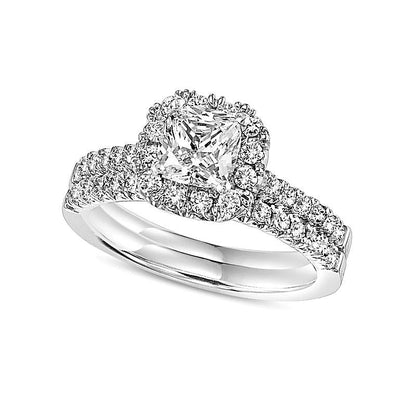 Braut-Set mit Diamanten im Kissenschliff und rund, 1.0 CT. Gesamtgewicht, 14K Weißgold