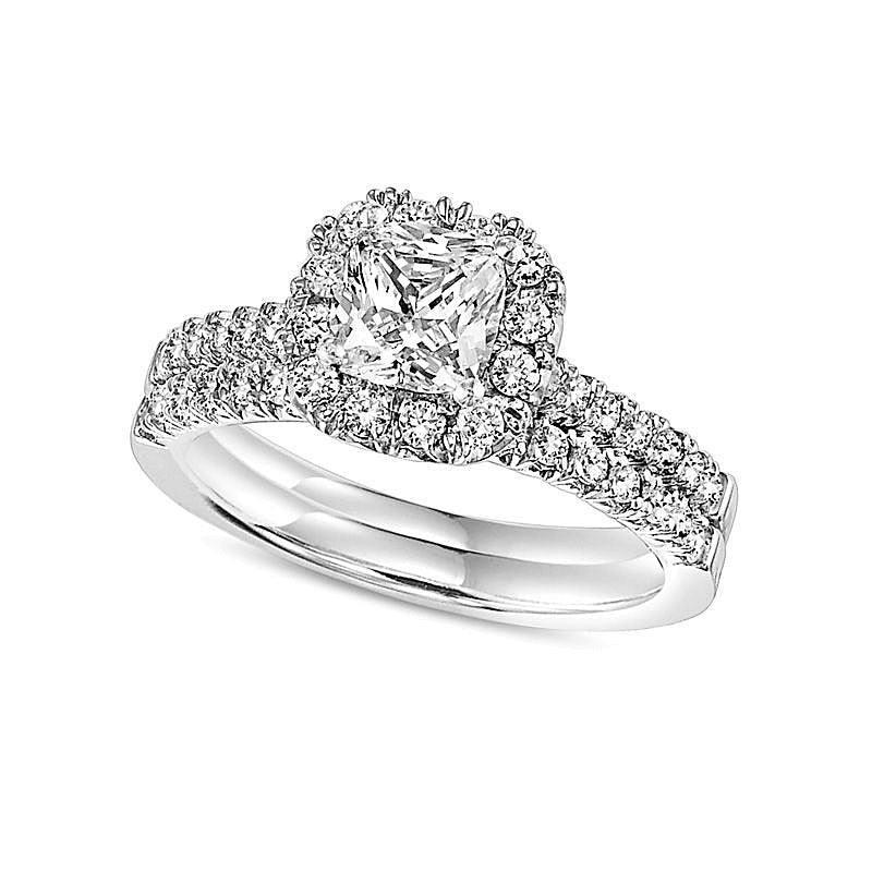 Braut-Set mit Diamanten im Kissenschliff und rund, 1.0 CT. Gesamtgewicht, 14K Weißgold
