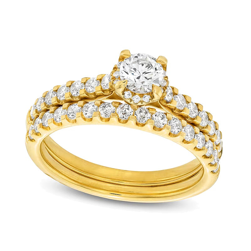 1.0 CT. Gesamtgewicht Diamant Brautset mit verstecktem Rahmen in 14K Gelbgold (I/I2)
