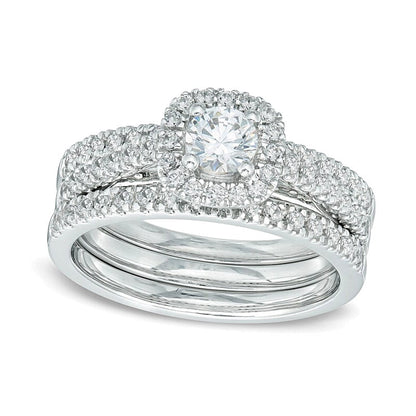 Brautset mit Diamanten 1.0 ct. Gesamtgewicht, rund, in 14K Weißgold