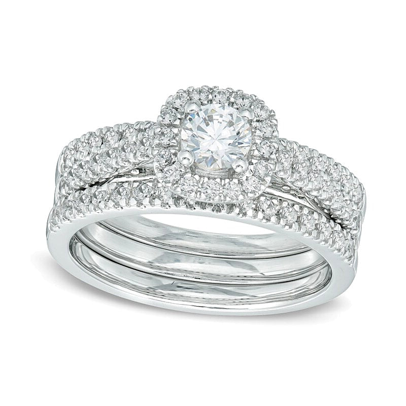 Brautset mit Diamanten 1.0 ct. Gesamtgewicht, rund, in 14K Weißgold