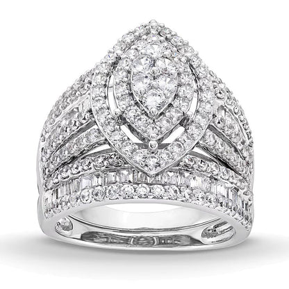 1.75 CT. Gesamtgewicht Braut-Set mit Diamanten im Marquise-, Rund- und Baguette-Schliff im Vintage-Stil in 10K Weißgold