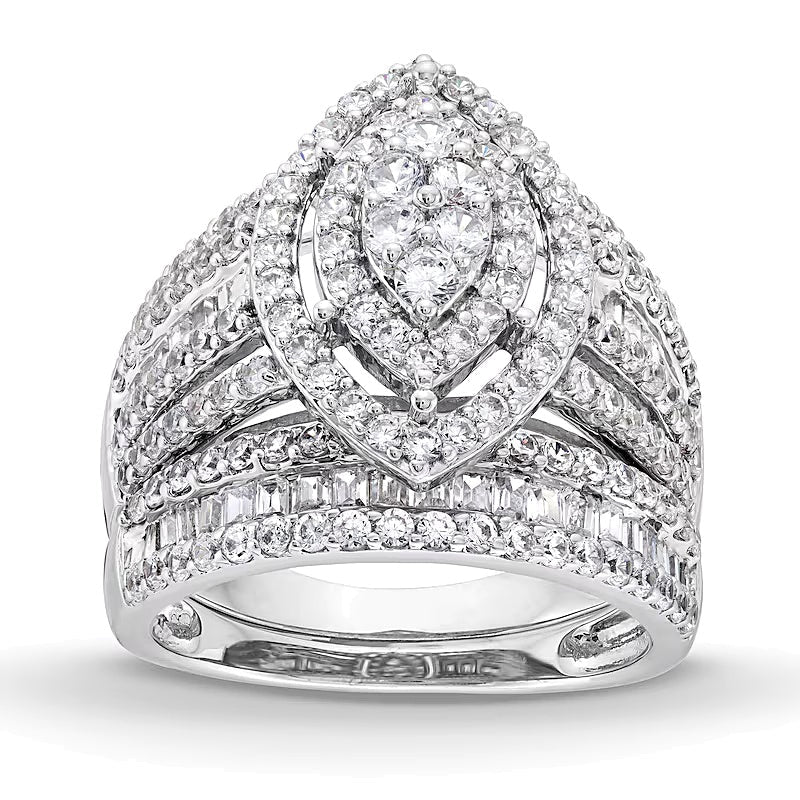 1.75 CT. Gesamtgewicht Braut-Set mit Diamanten im Marquise-, Rund- und Baguette-Schliff im Vintage-Stil in 10K Weißgold