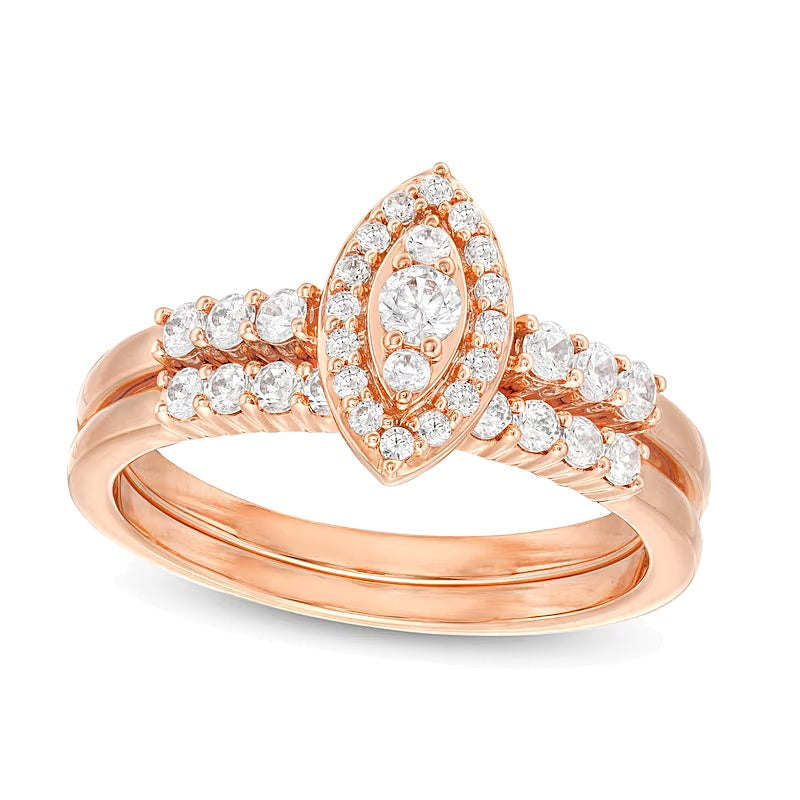 0.5 ct. Gesamtgewicht Brautset mit weißen Diamanten im Marquise- und Rundschliff in 10K Roségold