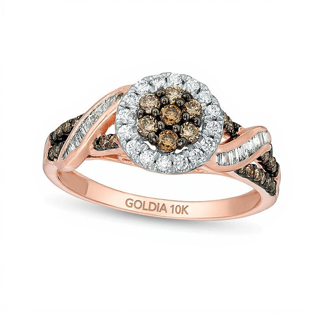 0,5 ct. Gesamtgewicht Champagner und weißer Komposit-Diamant Bypass Ring in 10K Roségold