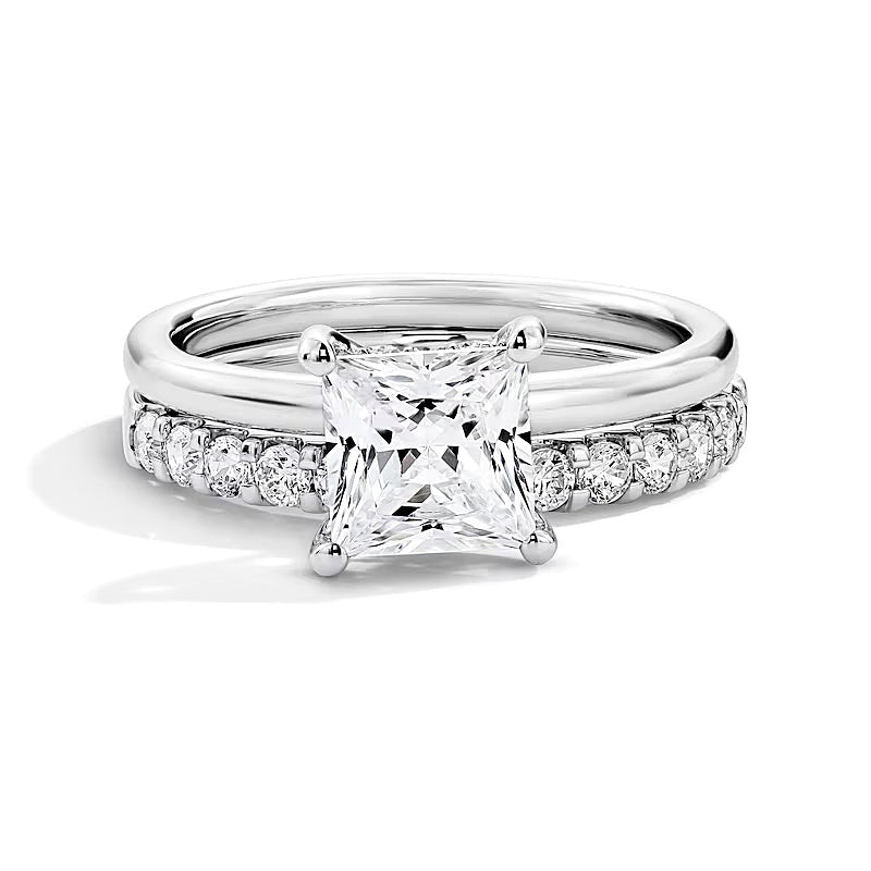 2.0 ct. Gesamtgewicht Braut-Set mit Labordiamanten im Princess- und Rundschliff in 14K Weißgold (F/VS2)