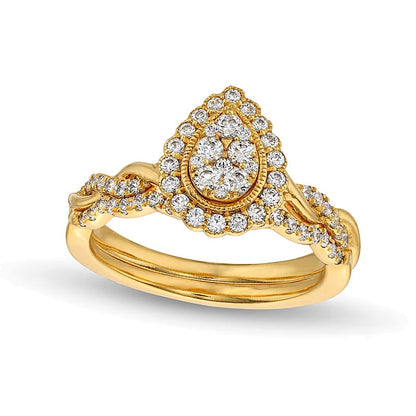 Braut-Set mit Diamanten in Tropfen- und Rundschliff, 0.5 ct. Gesamtgewicht, in 10K Gelbgold