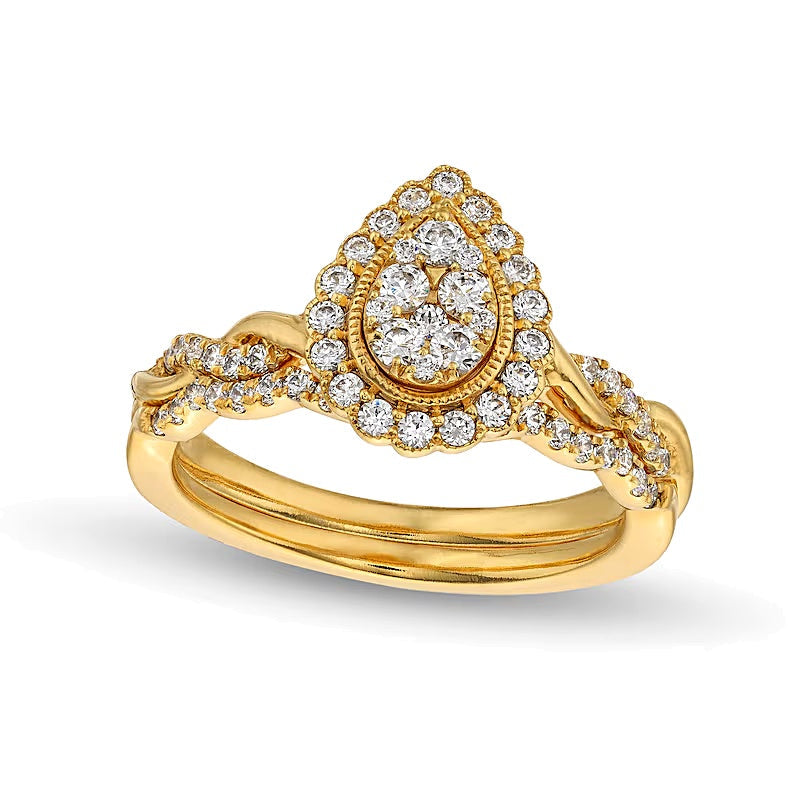 Braut-Set mit Diamanten in Tropfen- und Rundschliff, 0.5 ct. Gesamtgewicht, in 10K Gelbgold