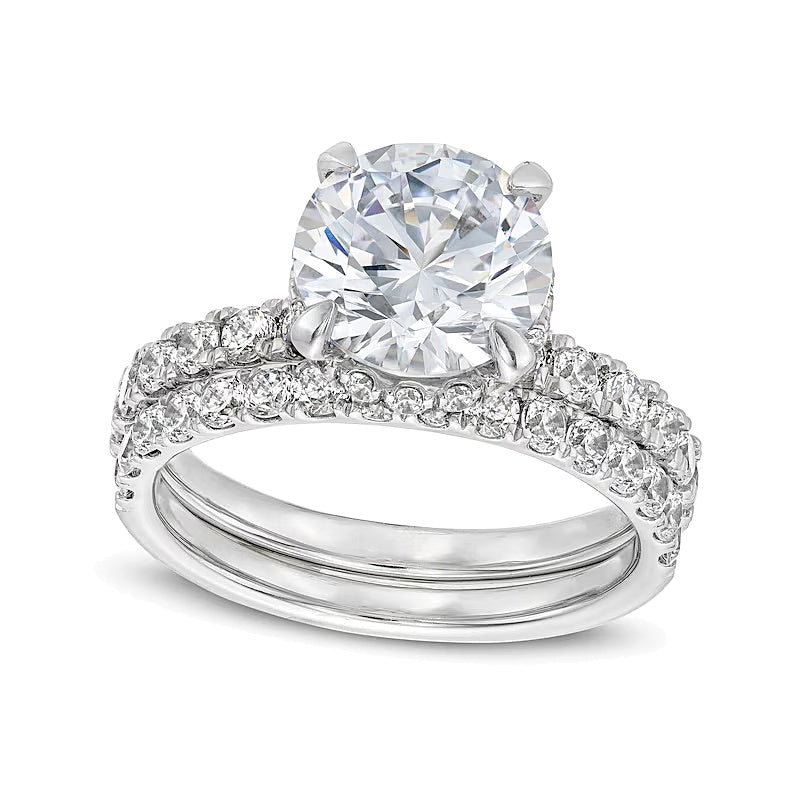 4.38 ct. Gesamtgewicht Labordiamant Hidden Halo Braut-Set in 14K Weißgold (I/SI2)