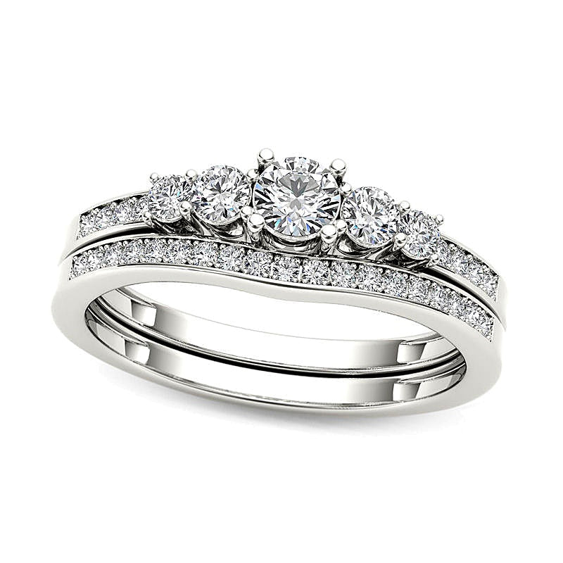 Diamant-Brautset 0,5 ct. Gesamtgewicht mit fünf Steinen in 14K Weißgold