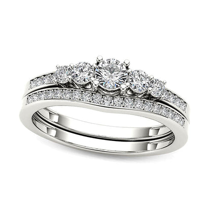 Diamant-Brautset 0,5 ct. Gesamtgewicht mit fünf Steinen in 14K Weißgold
