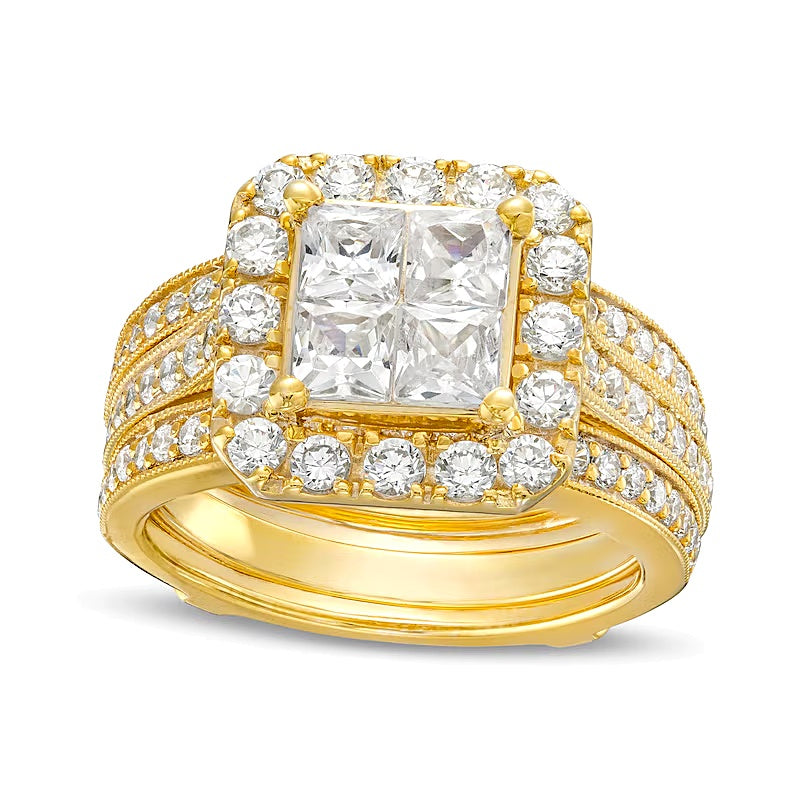 2.5 ct. Gesamtgewicht Brautset mit Diamanten im Princess- und Rundschliff in 14K Gelbgold (I/I2)