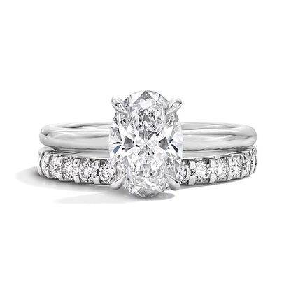 2.0 ct. Gesamtgewicht Braut-Set mit Labordiamanten in Oval- und Rundschliff in 14K Weißgold (F/VS2)