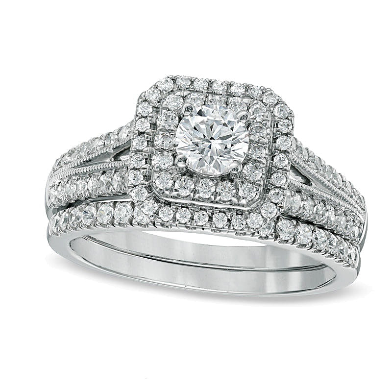Brautset mit weißen Diamanten 1.0 ct. Gesamtgewicht in 14K Weißgold (H-I/I1)