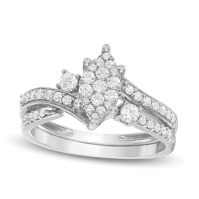 Marquise Bypass Brautset mit Diamanten 0.5 ct. Gesamtgewicht in 10K Weißgold