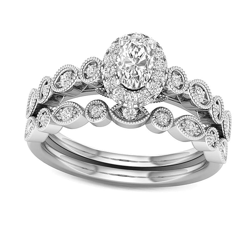 0.5 ct. Gesamtgewicht Braut-Set mit ovalem Diamant-Rahmen in 14K Gelbgold
