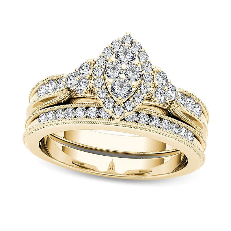 0,5 ct. Gesamtgewicht Komposit-Diamant-Brautset mit Marquise- und Rundschliff in 14K Gelbgold für Damen