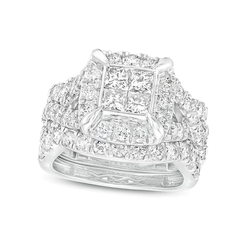 3.0 ct. Gesamtgewicht Braut-Set mit Diamanten im Princess- und Rundschliff in 14K Weißgold