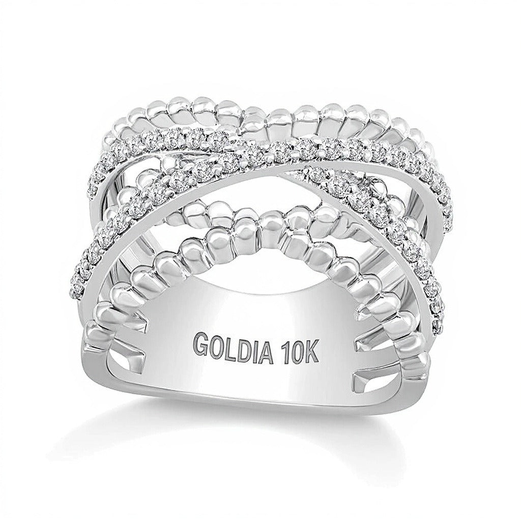 0.5 ct. Gesamtgewicht Diamant Fashion-Ring mit mehrreihiger Perlenschiene in 10K Weißgold