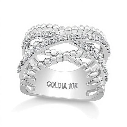 0.5 ct. Gesamtgewicht Diamant Fashion-Ring mit mehrreihiger Perlenschiene in 10K Weißgold
