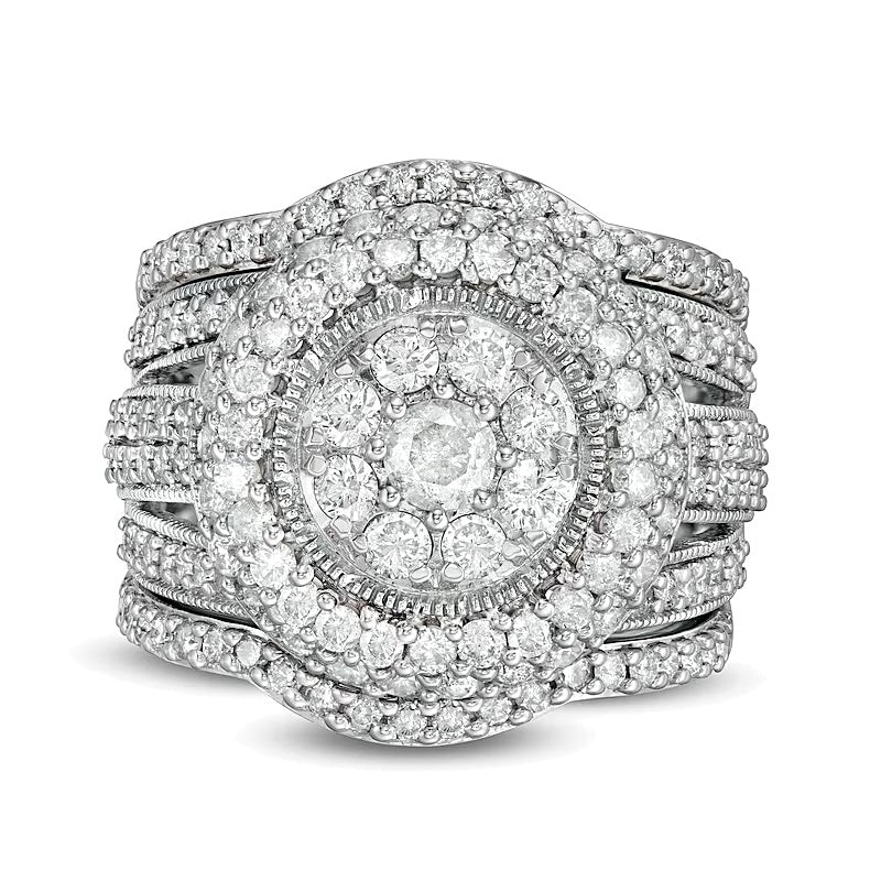 2.25 CT. TW Komposit-Diamant Brautset mehrreihig im Vintage-Stil dreiteilig in 10K Weißgold