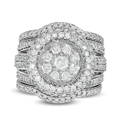 2.25 CT. TW Komposit-Diamant Brautset mehrreihig im Vintage-Stil dreiteilig in 10K Weißgold