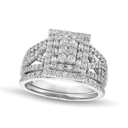 Braut-Set mit Diamanten im Baguette-, Rechteck- und Rundschliff, 1.0 ct. Gesamtgewicht, in 10K Weißgold