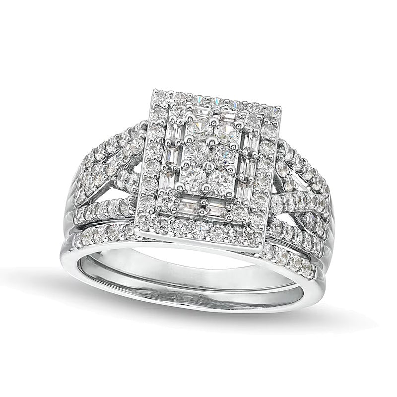 Braut-Set mit Diamanten im Baguette-, Rechteck- und Rundschliff, 1.0 ct. Gesamtgewicht, in 10K Weißgold