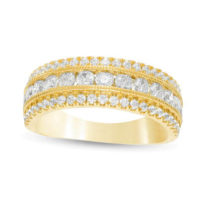 1.33 ct. Gesamtgewicht Diamant Memoire-Ring mehrreihig im Vintage-Stil in 10K Gelbgold