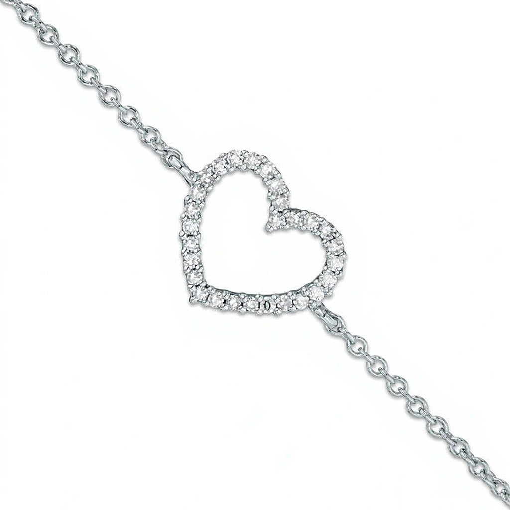 Herz-Armband mit Diamantbesatz in 10K Weißgold