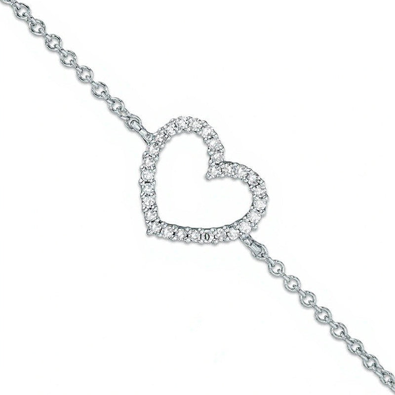 Herz-Armband mit Diamantbesatz in 10K Weißgold