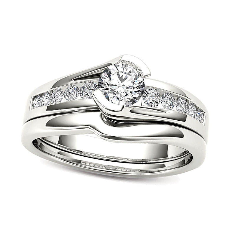 0,5 ct. Gesamtgewicht Diamant Bypass Brautset in 14K Weißgold