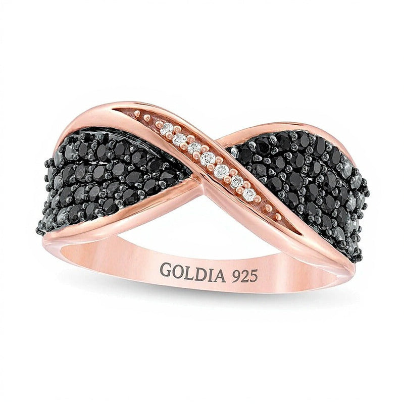 0.5 ct. Gesamtgewicht behandelter schwarzer und weißer Diamant Fashion-Ring mit Schleifen-Bypass-Design in Sterlingsilber mit 14K Roségold-Auflage