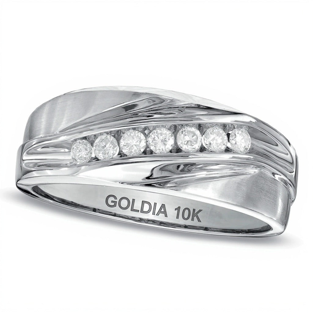Ehering mit Diamanten 0,25 ct. Gesamtgewicht, sieben Steine, rund, in 10K Weißgold
