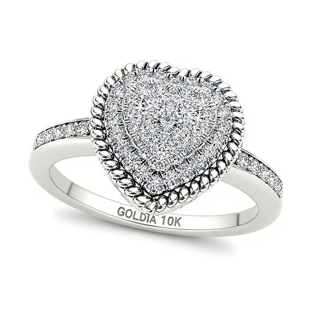 0.25 ct. Gesamtgewicht Multi-Diamant Ring mit herzförmigem Kordelrahmen in 10K Weißgold