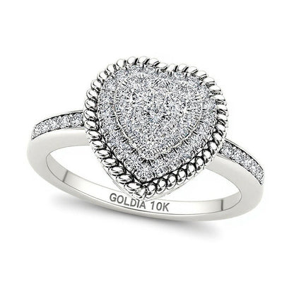 0.25 ct. Gesamtgewicht Multi-Diamant Ring mit herzförmigem Kordelrahmen in 10K Weißgold