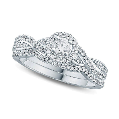 0.5 CT. Gesamtgewicht Diamant Braut-Set mit Twist-Rahmen in 10K Weißgold